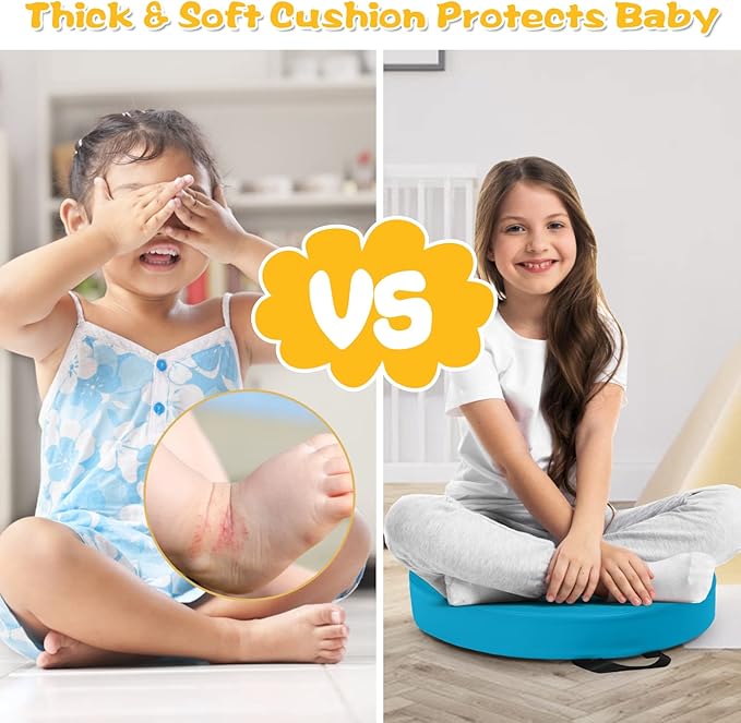 Costzon 6-Piece 15 inch Kids Floor Cushion, 3" Thick Waterproof Daycare Preschool Round Foam Cushion with Handle for Toddlers, Soft Flexible Seating for Classroom, Home, Kindergarten or Nursery