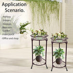 THKFUL 2 Pack Metal Plant Stand Indoor Outdoor - Heavy Duty Rustproof Tall Potted Plant Stands Modern Flower Pot Stand,Corner Flower Plants Holder Rack for Multiple Plant Patio Garden 20.3"(Brown)