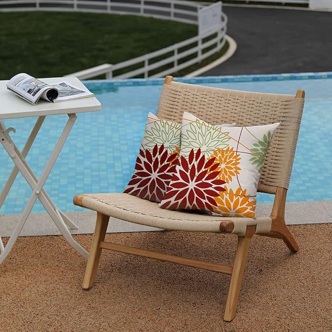 DFXSZ Red Orange Fall Pillow Cover 16X16 Inch Set of 2 Outdoor Waterproof Floral Orange Decorative Pillowcase Decor for Couch Patio Funiture Garden Print Polyester Cushion Cover 01N18
