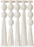 Macrame Wall Hanging Boho Wall Decor with Cotton Ball Tassels Handmade Fiber Wall Art for Living Room Bedroom