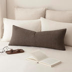 Foindtower Set of 2 Decorative Linen Check Throw Pillow Covers Neutral Farmhouse Vintage Cushion Covers Cozy Modern Boho Home Decor for Sofa Chair Couch Bedroom Living Room,14×36 Inch,Dark Brown