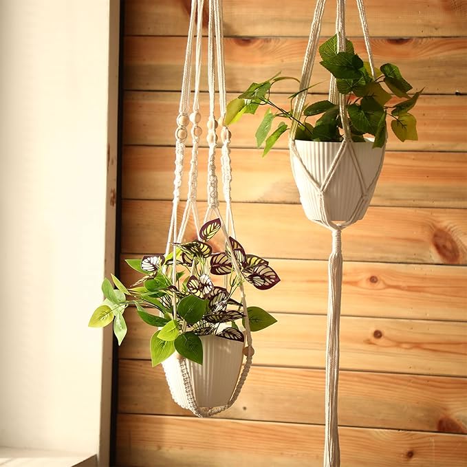 SATINIOR 12 Pcs Macrame Plant Hangers Handmade Boho Hanging Planters 12 Different Tiered Designs with 12 Hooks for Flower Pots Indoor Outdoor Decorative Wall Hanging Baskets for Home(Boho,White)