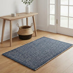 Navy 20X30 Jute Rug Braided Construction - Farmhouse Woven Carpet - Nautical Floor Covering for Entryway or Kitchen, 20" x 30"