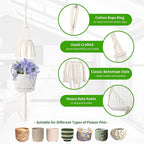 Macrame Plant Hangers 5Pack, Handmade Cotton Rope Hanging Planters for Indoor Plants w/ 5 Set Hooks Hanging Plant Holders Plant Hanger Indoor for Boho Home Decor (Ivory, Planter Pot Not Included)