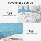 HORIMOTE HOME Coastal Quilt Bedding Set King Size, Reversible Summer Beach Quilt Lightweight Ocean Nautical Comforter Tropical Bedspread Coverlet with 2 Pillow Shams for All Seasons (106"x96")