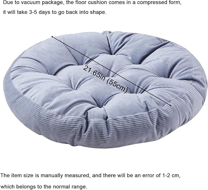 Big Hippo Floor Pillow Cushion, 22 Inch Round Seat Cushions Thick Meditation Cushion for Yoga Living Room Sofa Balcony Indoor & Outdoor (Gray)