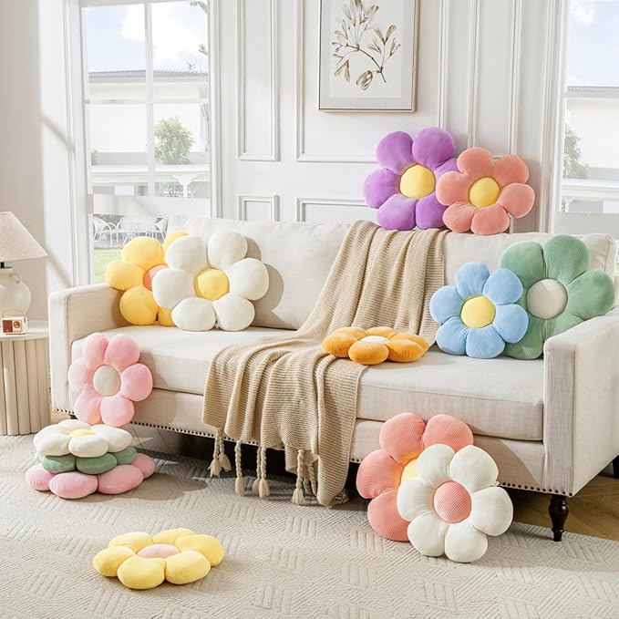 Flower-Shaped Throw Pillow Cushion Flower Pillow Soft Seating Plush Pillow 23.62" Yellow Floor Pillows Home Decorative Seating Cushions