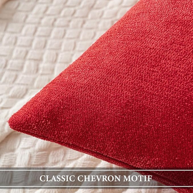 MIULEE Pack of 2 Red Decorative Christmas Pillow Covers 24x24 Inch Soft Chenille Couch Throw Pillows Eruo Sham Farmhouse Cushion Covers for Home Decor Sofa Bedroom Living Room