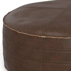 SIMPLIHOME Brody Boho Round Pouf in Distressed Dark Brown Vegan Faux Leather for the Living Room, Bedroom and Kids Room