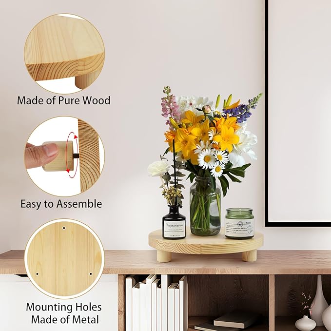 Wood Plant Stand Indoor Outdoor,Plant Stand Risers,Wooden Stool Display Stand for Planter Table,Small Planter Tray for Decor,3PCS,Natural