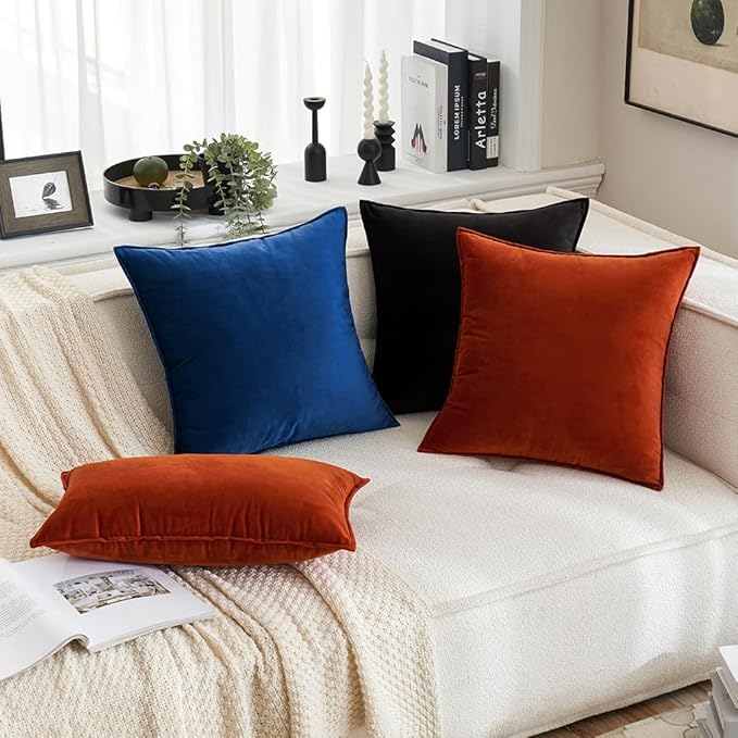 MIULEE Burnt Orange Velvet Throw Pillow Covers 18x18 Soft Decorative Solid Square Cushion Cases Pack of 2 Modern Luxury Home Decor for Couch, Sofa, Bedroom