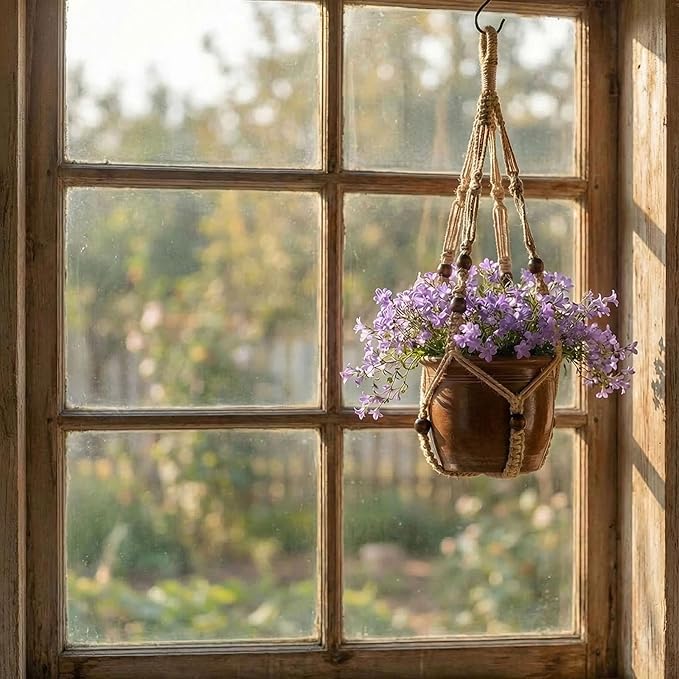 Macrame Plant Hanger Indoor, 23" No Tassel Hanging Plant Holder, Sturdy Flower Pot Holder with Hooks - Brown (Pot NOT Included)