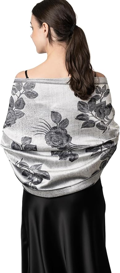 Achillea Reversible Paisley Pashmina Rave Scarf – Exotic Indian Shawls and Wraps for Evening Dresses, Festivals, All Seasons