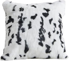 MOOX Rabbit Fur Throw Pillow Covers Decorative Fluffy Soft Fuzzy Plush Luxury Genuine Animal Skin Lumbar Pillow 18"x18" Cushion Cover, Cow Print