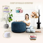 Round Stuffed Pouf Ottoman,Corduroy Foot Rest with Rebound Foam Filled, Furry and Fluffy Foot Stool Ottoman,26"*18" Floor Poufs for Living Room (Blue, 26" D x 26" W x 18" H)