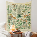 Vintage Flowers Tapestry 48”x36”, Long Vertical Wall Hanging Reference Illustrative Botanical Tapestries for Bedroom Aesthetic Floral Tapistry Botanical Plants Tapestry Wall Hanging Cute Bedroom Decor