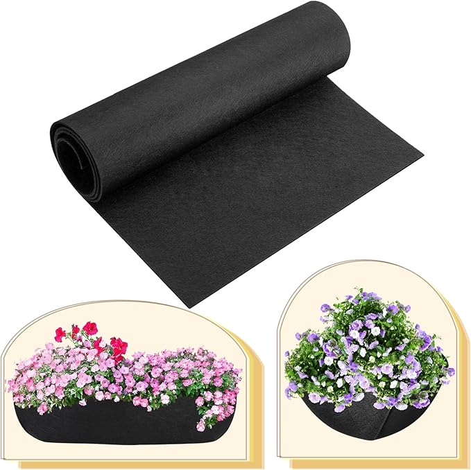12x122 Inch Black Felt Planter Liner Roll, Non-Woven Hanging Basket Liners Coco Coir Alternative Breathable Outdoor Planter Liner Window Box Liners for Metal Basket Flower Pot Raised Garden Bed