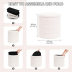 PINPLUS Round Storage Ottoman Foot Rest Stool with Tray Velvet Sherpa Folding Storage Ottoman,Boucle Foot Rest for Living Room, Bedroom, Dorm,White Color