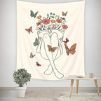 SVBright Abstract Woman Fabric Wall Hanging Tapestry 51Wx59H Inch Boho Butterfly Floral Reading Book Minimalist Aesthetic Modern Simple Line Sketch Beige Home Decor Art for Living Room Bedroom Dorm