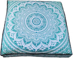 INDIAN CRAFT CASTLE ICC 24" Green Ombre Mandala Barmeri Large Floor Pillow Cover Cushion Meditation Seating Ottoman Throw Cover Hippie Decorative Zipped Bohemian Pouf Ottoman Pom Pom Cases 24" Square