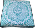 ICC Large Square Floor Pillow Cover Hippie Ottoman Pouf Cover Daybed Cotton Mandala Cushion Cover with Heavy Duty Zipper Seating Ottoman Poufs Dog-Pets Bed (Green Ombre, 35" Square)