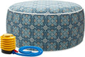 Magpie Fabrics Indoor/Outdoor Inflatable Stool Ottoman Pouf, Water Repellent Round Footrest Footstool with Foot Pump D20 xH9, Portable for Patio Garden Travel Camping or Home, Morgan Medal Blue
