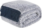 EMME Soft Sherpa Fleece Blanket with Tassel, Reversible Plush Fluffy Large Blanket, Light Weight Warm Decorative Boho Blanket Cover for Sofa, Couch, Bedroom,Travel(Tassel Navy,60"x80")