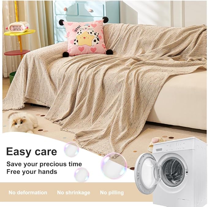 ROOMLIFE Boho Rainbow Coffee Couch Covers for 3 Cushion Sofa, Chenille Sofa Slipcovers Cover for Dog, Washable Furniture Sofa Protector Cover Soft Blanket with Tassel for Living Room, 71''X134''