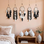 5 Pack Moon Phase Dreamcatcher Set Boho Wall Decor, Boho Macrame Wall Hanging Dream Catchers, for Home, Bedroom, Living Room, Witchy Gifts (Black Blue)