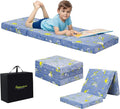 MeMoreCool Foldable Floor Mattress for Kids, Glow Space Trifold Mat, Kids Folding Mattress Portable Futon, 57x22 Inch Blue
