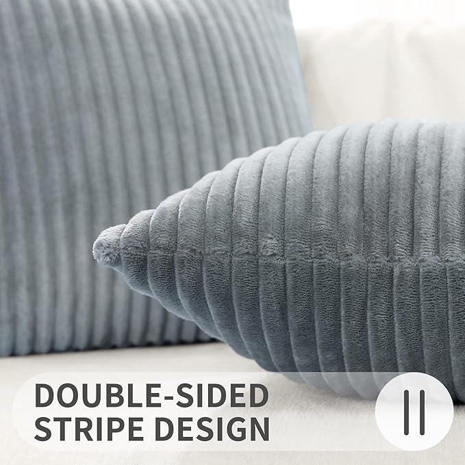 Simmore Decorative Spring Throw Pillow Covers 16x16 Set of 2, Soft Natural Plush Flannel Double-Sided Fluffy Couch Pillow Covers for Sofa Living Room, Grey