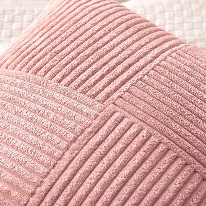 MIULEE Blush Pink Decorative Throw Pillow Covers 20x20 Inch for Couch Bed Sofa Valentines Day Pack of 2 Boho Farmhouse Throw Pillows Soft Cross Corduroy Patchwork Textured Cushion Cases