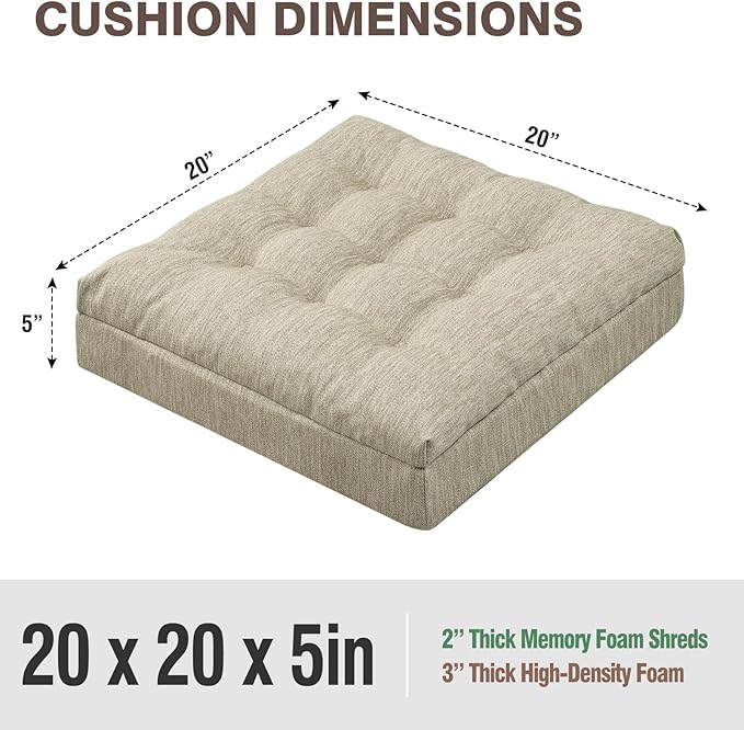 Shinnwa Memory Foam Recliner Cushion for Elderly, Dual-Layer Foam Chair Pad, Patented Design Extra Large Seat Cushion for Couch, Armchair, Wicker Chairs, Floor, 20 × 20 × 5in, Beige