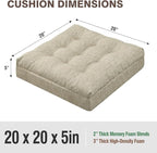 Shinnwa Memory Foam Recliner Cushion for Elderly, Dual-Layer Foam Chair Pad, Patented Design Extra Large Seat Cushion for Couch, Armchair, Wicker Chairs, Floor, 20 × 20 × 5in, Beige