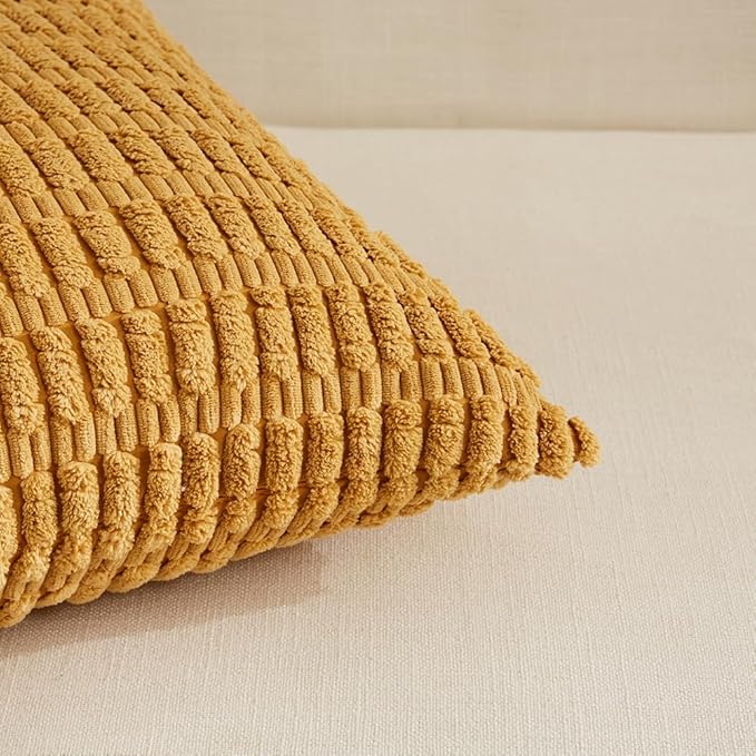 Fancy Homi 4 Packs Boho Fall Euro Decorative Throw Pillow Covers 26x26 Inch for Living Room Couch Bed, Rustic Farmhouse Home Decor, Soft Plush Striped Corduroy Square Colorful Cushion Case 66x66 cm