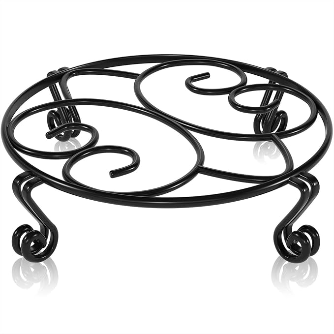 Yimobra Original Patented Plant Stand for Flower Pot Heavy Duty Potted Holder Indoor Outdoor Metal Rustproof Iron Garden Container Round Supports Rack for Planter, Black, 9.4 X 2Inches