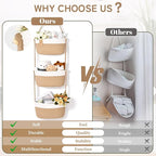 Hanging Basket, 3-Tier Wall Baskets, Over the Door Organizer with 4 Hooks, Hanging Baskets for Organizing, Woven Storage Basket Behind the Door for Nursery, Bedroom, Living Room, Kitchen
