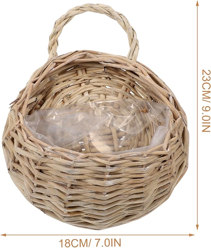 DOITOOL Rattan Basket Hanging 2pcs Rattan Hanging Planters - Round Plant Baskets Bonsai Flowerpot - Woven Flower Pots Flower Holders Containers for Garden Balcony （Dark Khaki）