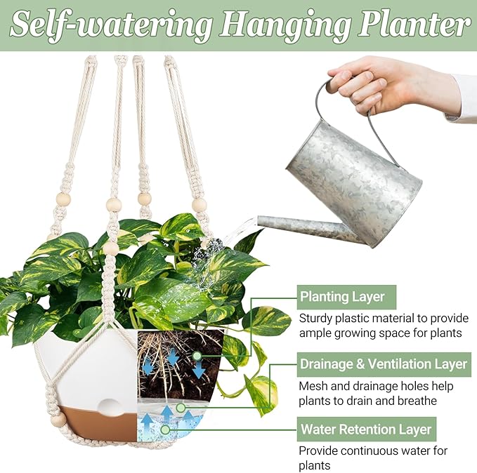Mkono Set of 3-10 Inch Hanging Planters for Indoor Plants with Self Watering, Outdoor Hanging Plant Pot with Macrame Plant Hangers, 2 Kinds Hanging Basket for Garden Home Ceiling Window Decor