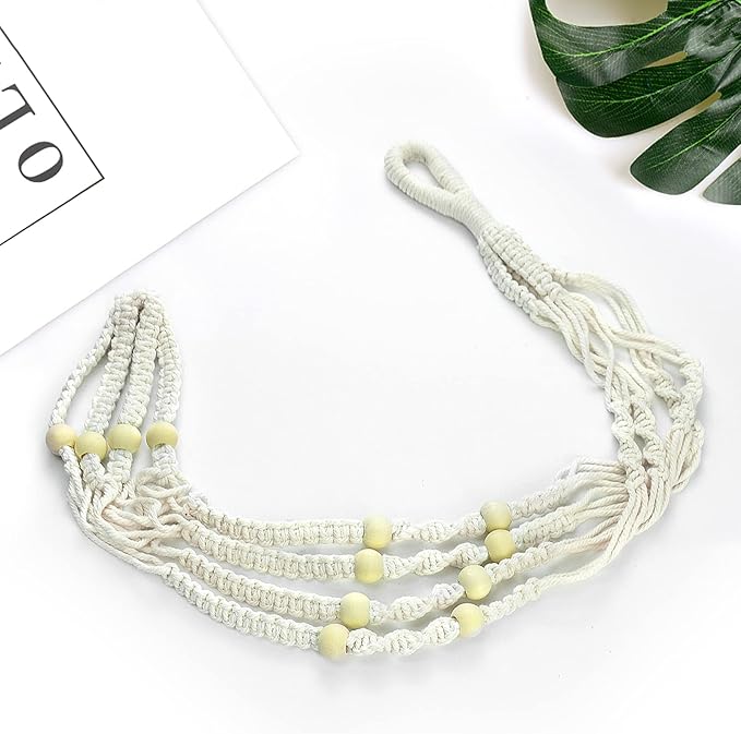 ZMTECH Macrame Plant Hanger for Indoor Plants - 2 Pack 35 Inch Boho Hanging Plant Hanger with Natural Wood Beads, Ivory Home Decor
