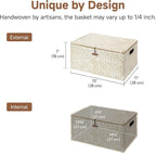 StorageWorks Wicker Baskets with Lid, Seagrass Storage Baskets for Shelves, Decorative Box with Built-in Handles,White