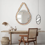 POZINO Wood Beaded Mirror, 20" Boho Round Mirror for Wall, Farmhouse Hanging Rustic Mirrors with Rope, Spherical Frame Circle Mirrors for Bathroom Bedroom Living Room Hallway Fireplace