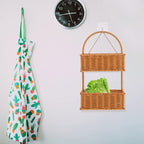OUNONA Wall-Mounted Imitation Rattan Woven Basket 14.96X8.26X4.72In Hanging Storage Organizer for Kitchen Bathroom Fruits Vegetables Toiletries Space-Saving