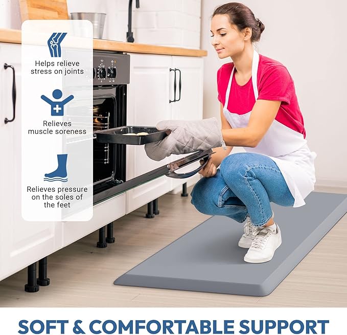 4/5 Inch Thick Kitchen Mat - Cushioned Anti Fatigue Mats for Kitchen Floor - Easy to Clean, Waterproof, Non-Slip Kitchen Rug for Sink, Office, Kitchen (17''x28'' Grey)