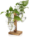 Plant Terrarium Propagation Stations with Wooden Stand, Glass Vase for Indoor Hydroponics Home Garden Office Decoration Gift for Women - 4 Love Bulb Vase