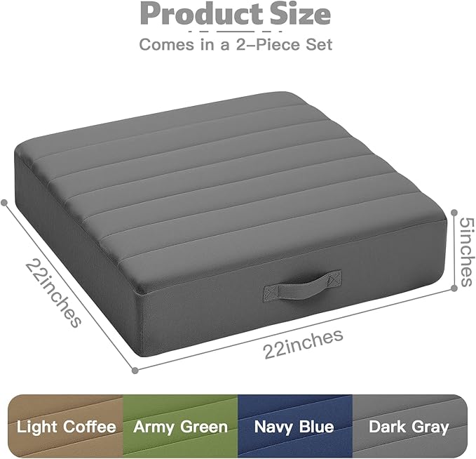 MeMoreCool Square Floor Pillows for Adults Kids, 2 Sets Large Meditation Cushion with 5" Thick Foam and Washable Tufted Cover, 22 Inch Grey Seat Floor Cushions for Sitting and Yoga