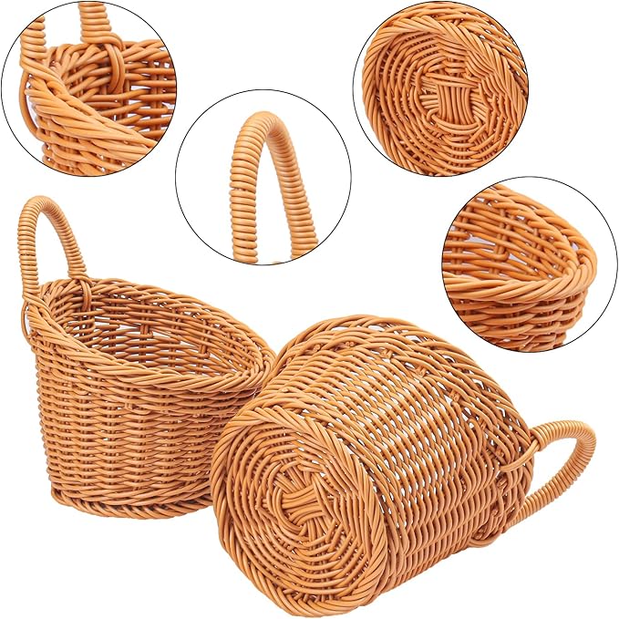 6 Pack 6.3 x 5 inch Woven Hanging Fruit Basket, Wall Hanging Wicker Baskets, Wall fruit Wicker Basket for Kitchen, Planter, Vegetable & Fruit, Boho Home Decor