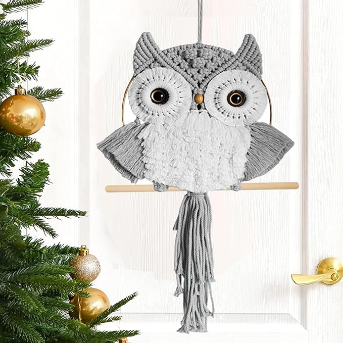 ACEDSGN Macrame Owl Wall Hanging Boho Hippy Decor, Handmade Tapestry Fiber Art Wall Decor for Nursery Bedroom Living Room, Sustainable Gift for Owl Lovers & Nature Fans