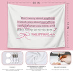 LIANGW Cute Pink Christian Tapestry Aesthetic for Bedroom, Dorm Decor for College Girls,Coquette Preppy Room Decor for Teen Girls & Women, Bible Verses Tapestries Wall Hanging 50x60 inche