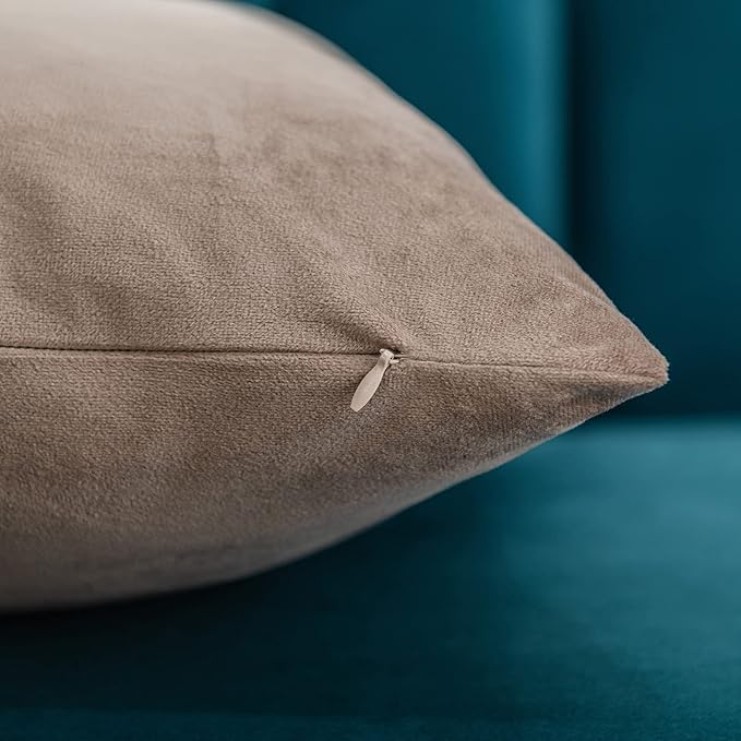 Euro Sham Covers 26x26 Taupe: Pack of 2 Cozy Soft Velvet Square Modern Luxury Decorative Throw Pillow Cases for Sofa Couch Living Room Bed Home Decor